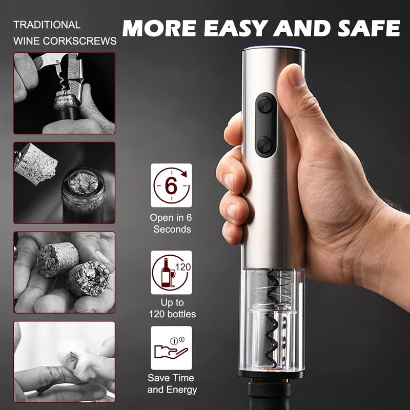 AtomDream Tech Electric Wine Opener, Battery-Operated Automatic Corkscrew with LED Light & Foil Cutter, Stainless Steel Reusable Wine Bottle Opener for Home, Kitchen, Parties & Gifts for Wine Lovers - Image 4